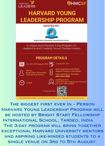 Inviting Applications for the In-person Harvard Young Leadership Program at Bright Start Fellowship International School | Learn with Leaders